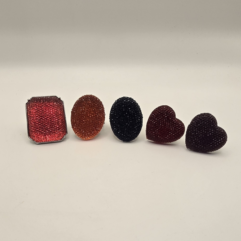 Set of Five Colorful Studded Rings